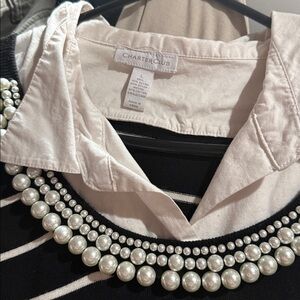 Charter Club Black and White Top with Pearl Details